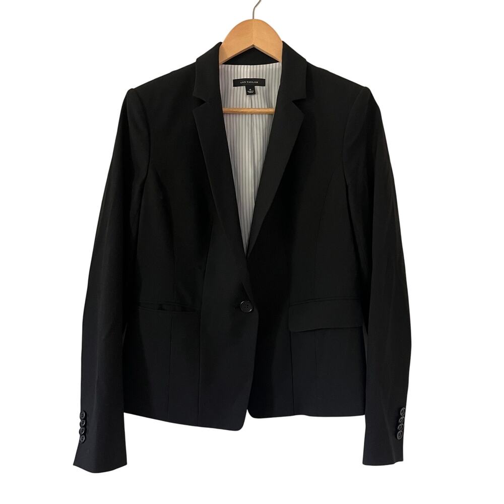 Ann Taylor One Button Blazer Women's Size 6 Black Seamless Stretch